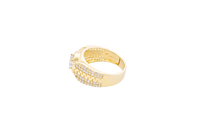 14KT Gold Ring Men's Square White CZ Round Center Stone Plain Platform Border Side Design Double Row White CZ Stones with Zig Zag Zipper Print