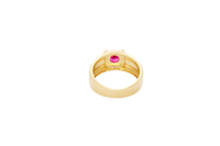 14KT Gold Ring Men's Square Red Round CZ 14KT Gold Men's Ring Square Red Round CZ Center Stone White CZ Stone Border Side Design White CZ Stones Plain Stone White CZ Stone Border Side Design White CZ Stones Plain