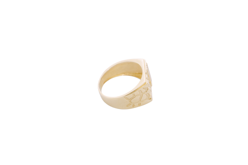 14KT Gold Ring Men's Rectangle Nugget with Five White CZ Stones in a Line with Plain Border