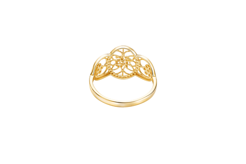 14KT Gold Ring Women's "15" Open Floral Oval Quinceanera Center with White CZ Stones Border Open Hearts on Shank with Seven Dot Flower Design and a Plain Band