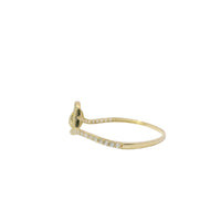 14KT Gold Ring Women's Light Weight Tilted Open White CZ Stones Heart Outline with Plain Heart Center and White CZ Stones Band