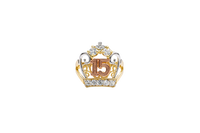 14KT Gold Ring Women's Tri Tone "15" Quinceanera Tiara with Two Round White CZ Stones on Top and Five Round White CZ Stones on Tiara Band Plain Split Band
