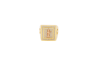 14KT Gold Ring Men's Two Tone Rectangle Standing Santa Muerte White CZ Top Border Side Design Praying Hands