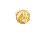 14KT Gold Ring Men's Round St Clare Greek Border Double Row White CZ Stones Outside Border Plain Band