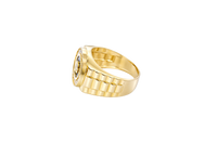 14KT Gold Ring Men's Jumbo Round White CZ Center Stone Plain Border on Onyx Background with White CZ Stones Border Side Design Jubilee