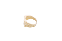 14KT Gold Ring Men's Rectangle Nugget with Five White CZ Stones in a Line with Plain Border