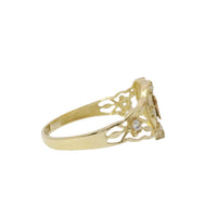 14KT Gold Ring Women's Quinceanera "15" Two Tone Sunray Heart Center White CZ Stone Border and Open Rose Vine Band