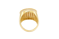 14KT Gold Ring Men's Round Caridad Cobre Greek Border Double Row White CZ Stones Outside Border Plain Band