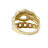 14KT Gold Ring Women's Three Band Design Top Band Bubble Bamboo Middle Band Belt Buckle Lower Band Miami Link