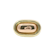 14KT Gold Ring Women's Two Tone Plain Bubble Oval with Puff Border and White CZ Stone Edge Plain Band