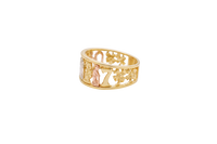 14KT Gold Ring Women's "Good Luck" Tri Tone Open Split Band with Plain Borders Horseshoe Flower CZ Eye Pink Eye Elephant Owl Man
