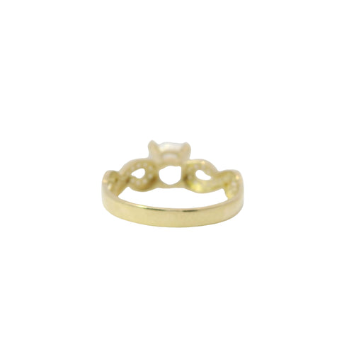 14KT Gold Ring Women's 4 Prong Round Cushion Cut White CZ Stone Solitaire with White CZ Infinity Loop Band