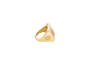 14KT Gold Ring Men's Two Tone Rectangle Standing Santa Muerte White CZ Top Border Side Design Praying Hands