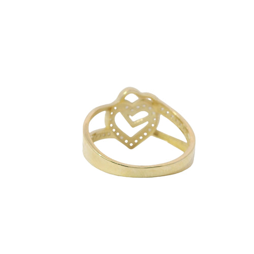 14KT Gold Ring Women's Interlocking Hearts Plain and CZ Stone Hearts and Split Band