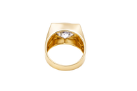 14KT Gold Ring Men's Square with Large White CZ Center Stone Plain Border Band Design 7 Round White CZ Stone Edge