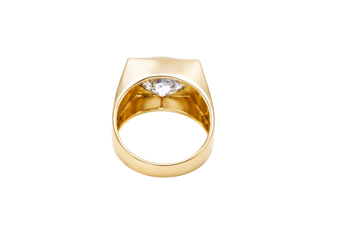14KT Gold Ring Men's Square with Large White CZ Center Stone Plain Border Band Design 7 Round White CZ Stone Edge