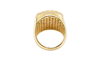 14KT Gold Ring Men's Round Caridad Cobre Coin with White CZ Stones Border and Chino Link Frame with Single Row of White CZ Stones Sides