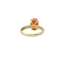14KT Gold Ring Women's Burnt Orange Oval Center CZ Stone with Triple Row of White Round CZ Stones Band