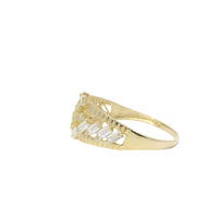 14KT Gold Ring Women's Light Weight Baguette White CZ Stone Open Snowflake Center Mock Bypass Band