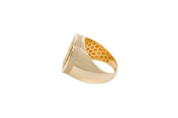 14KT Gold Ring Men's Round St. Jude Plain Border with Double Row of White CZ Side Stones