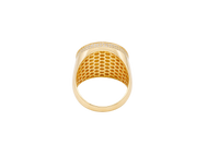 14KT Gold Ring Men's Round St. Jude Plain Border with Double Row of White CZ Side Stones