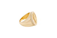 14KT Gold Ring Men's Round St. Jude Plain Border with Double Row of White CZ Side Stones