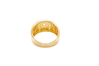 14K Gold Ring Men's Two Tone Band White CZ Stones Center/Border Horizontal Three Hexagon Band Print