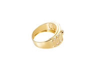 14K Gold Ring Men's Two Tone Band White CZ Stones Center/Border Horizontal Three Hexagon Band Print