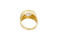 14KT Gold Ring Men's Hexagon Head with Oval White CZ Center Stone Jesus on the Cross on Band
