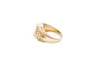 14KT Gold Ring Men's Large Oval White CZ Center Stone Plain Border Brick Style Band Design