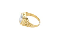 14KT Gold Ring Men's Rectangle White CZ Center Stone Plain Border and Nugget Band Design