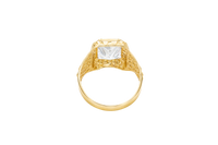 14KT Gold Ring Men's Rectangle White CZ Center Stone Plain Border and Nugget Band Design