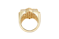 14KT Gold Ring Men's St Barbara Star of David with White CZ Stones Chino Link Border and Plain Band