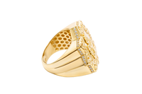 14KT Gold Ring Men's St Barbara Star of David with White CZ Stones Chino Link Border and Plain Band