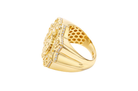14KT Gold Ring Men's St Barbara Star of David with White CZ Stones Chino Link Border and Plain Band