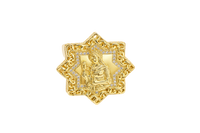 14KT Gold Ring Men's St Barbara Star of David with White CZ Stones Chino Link Border and Plain Band