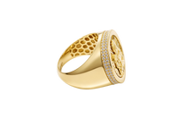 14KT Gold Ring Men's Round St. Clare Plain Border Double Row White CZ Stones Side Border Plain Band