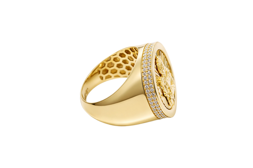 14KT Gold Ring Men's Round St. Clare Plain Border Double Row White CZ Stones Side Border Plain Band