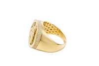 14KT Gold Ring Men's Round St. Clare Plain Border Double Row White CZ Stones Side Border Plain Band