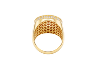 14KT Gold Ring Men's Round St. Clare Plain Border Double Row White CZ Stones Side Border Plain Band