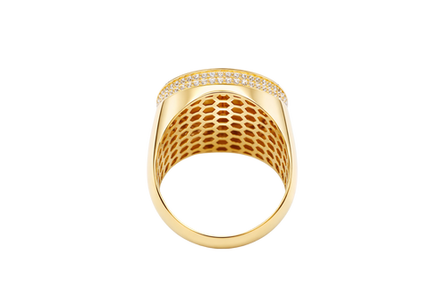 14KT Gold Ring Men's Round St. Clare Plain Border Double Row White CZ Stones Side Border Plain Band