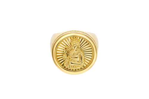 14KT Gold Ring Men's Round St. Clare Plain Border Double Row White CZ Stones Side Border Plain Band