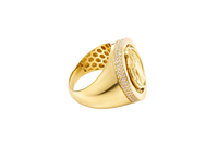 14KT Gold Ring Men's Round St. Benito Plain Border Double Row White CZ Stones Side Border Plain Band