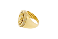 14KT Gold Ring Men's Round St. Benito Plain Border Double Row White CZ Stones Side Border Plain Band