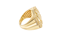 14KT Gold Ring Men's St Jude Star of David with White CZ Stones Chino Link Border and Plain Band