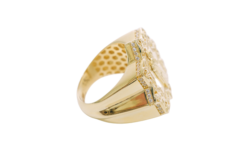 14KT Gold Ring Men's St. Jude Star of David Chino Borders with White CZ Border and Edge