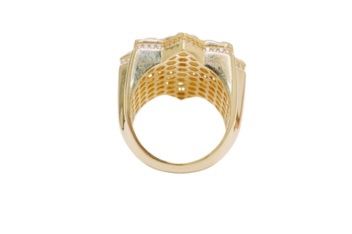 14KT Gold Ring Men's St. Jude Star of David Chino Borders with White CZ Border and Edge