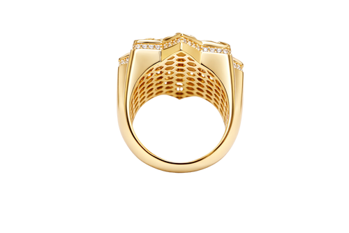 14KT Gold Ring Men's St Jude Star of David with White CZ Stones Chino Link Border and Plain Band