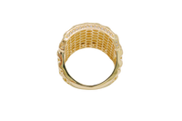 14KT Gold Ring Men's Rectangle St. Jude Chino Borders with White CZ Stones Outside Border