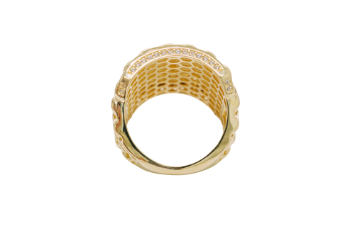 14KT Gold Ring Men's Rectangle St. Jude Chino Borders with White CZ Stones Outside Border